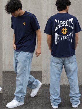 Carrots by Anwar Carrots University T-Shirt Navy Blue Size L Streetwear Logo Tee